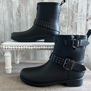 Hunter Refined Bike Boot Black Studded Rain Boots NWOB Size 6